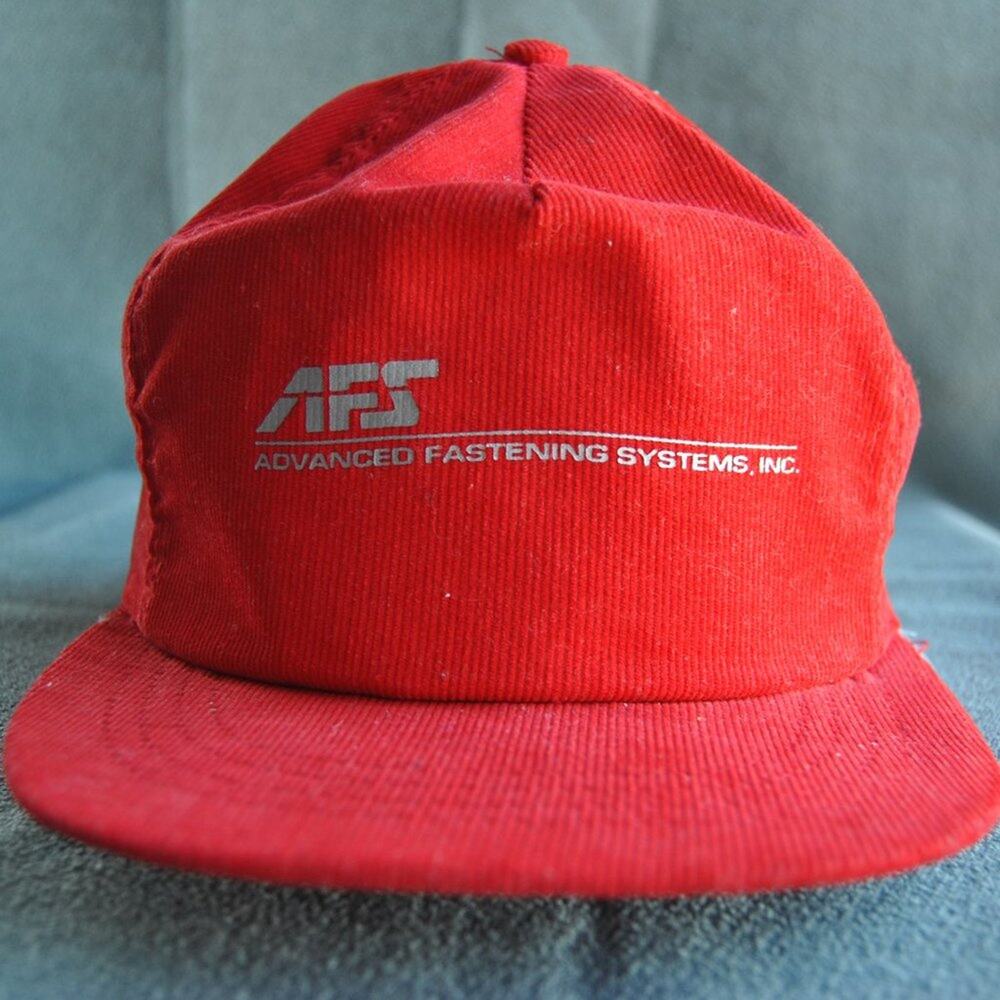Vintage Advanced Fastenings Systems Red Corduroy Snap Back Hat